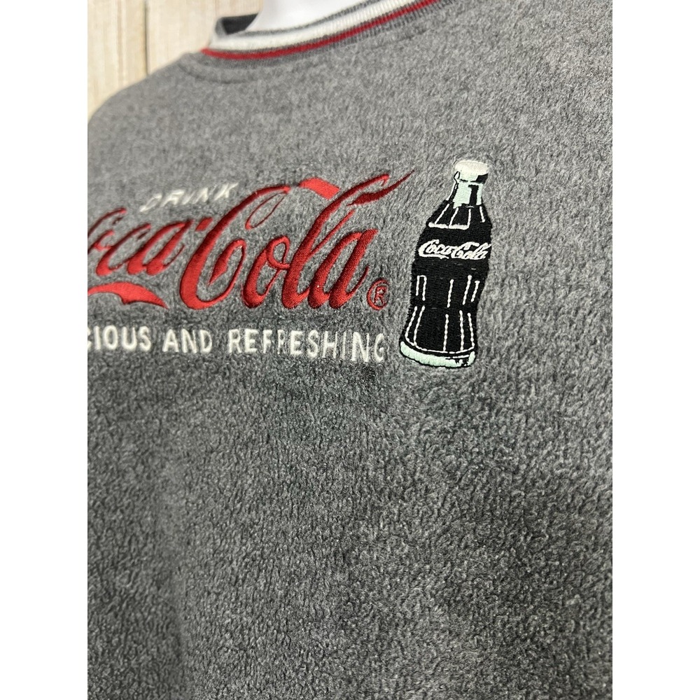 Vtg 90s Coca-Cola Sweatshirt M Gray Embroidered Logo Soda Pop Bottle Retro Cozy - Picture 3 of 7